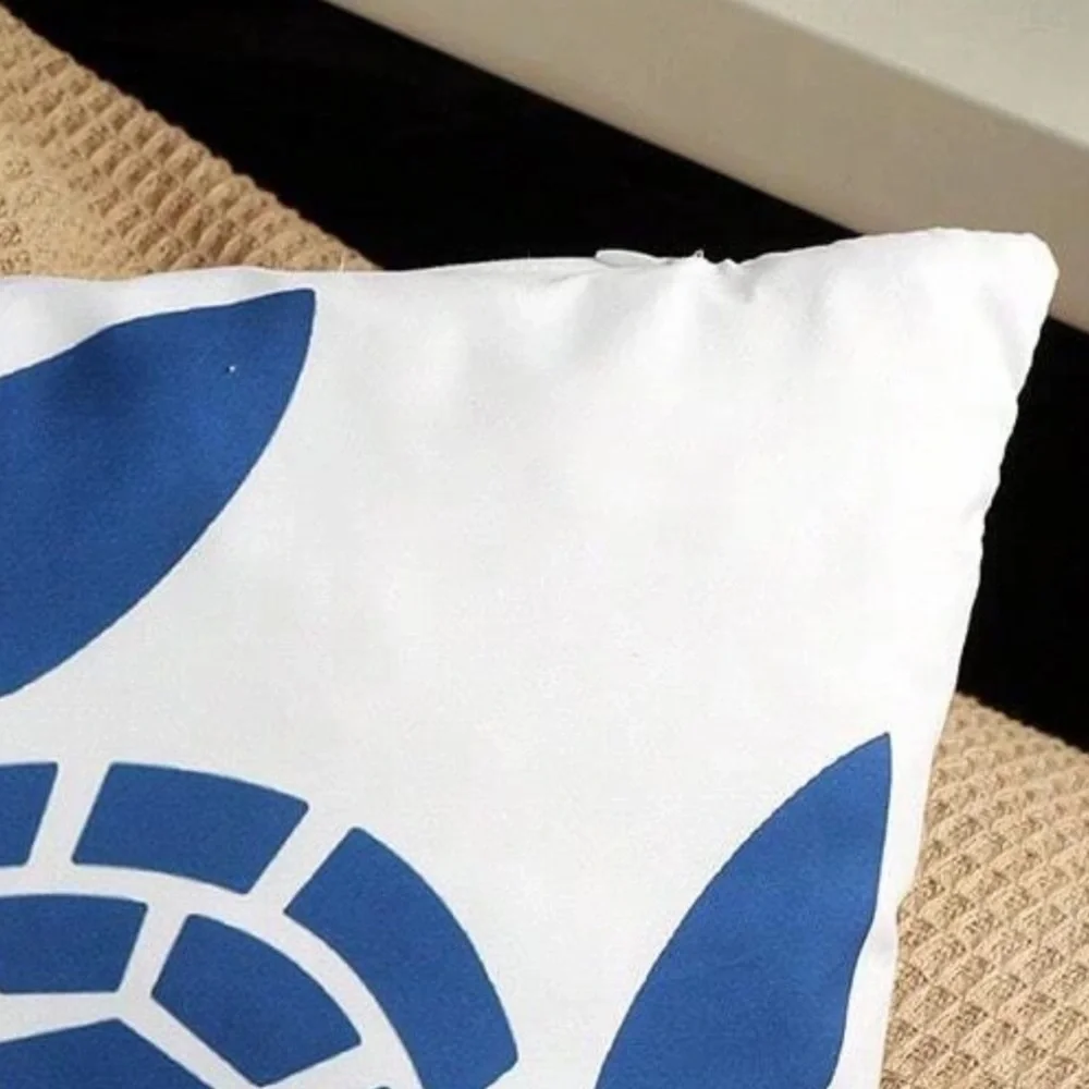 Coastal Pillow Cover Sea Turtle Nautical Graphic Beach 17.75” Square Blue White